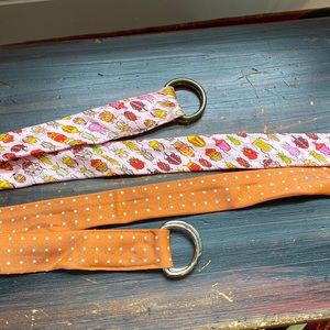 2 vintage jcrew 39“ silk belts,  orange has silver rings, pink has bronze